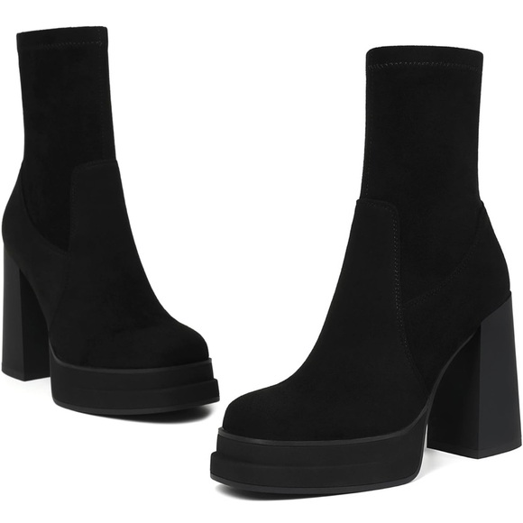 Black Platform Suede Ankle Boots | Women’s 7 | Chunky Heel - Picture 8 of 10